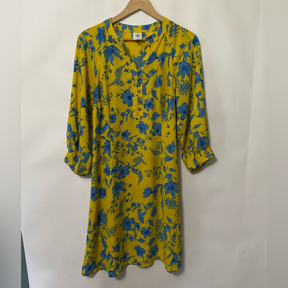 Cabi The Lemon Drop Dress Size M Spring Floral A Line Yellow 5794 Balloon Slv